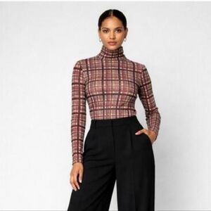 ATOIR X LARA WORTHINGTON Pink Check Mock Neck Long Sleeve Top
